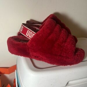 UGG Red Plush Slide Slippers